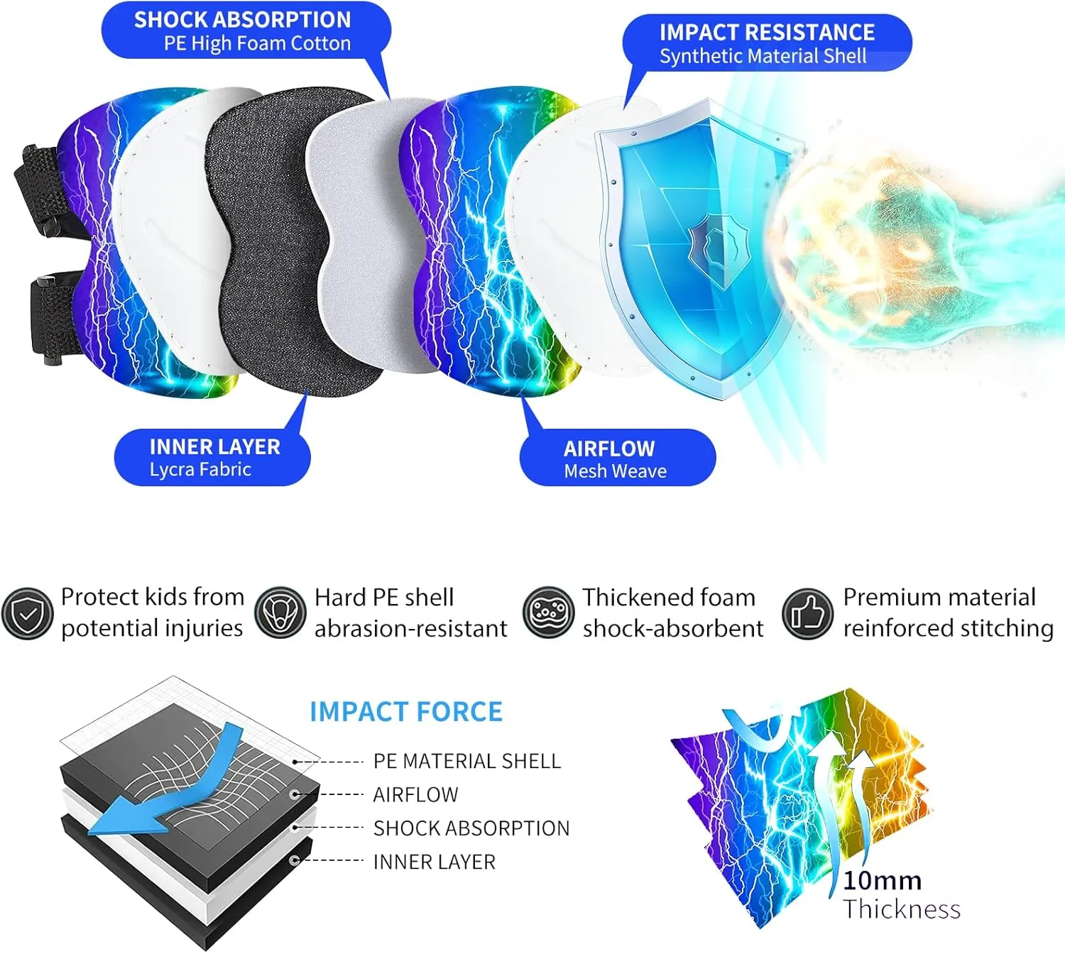 Gradient Color Kids Protective Gear Set Knee Pads for Kid 2-14 Years,W/ Adjustable Strap Kids/Youth Knee Pads Elbow Pads Wrist Guards Set for Inline Roller Skates,Cycling,BMX Bike,Skateboard,Scooter