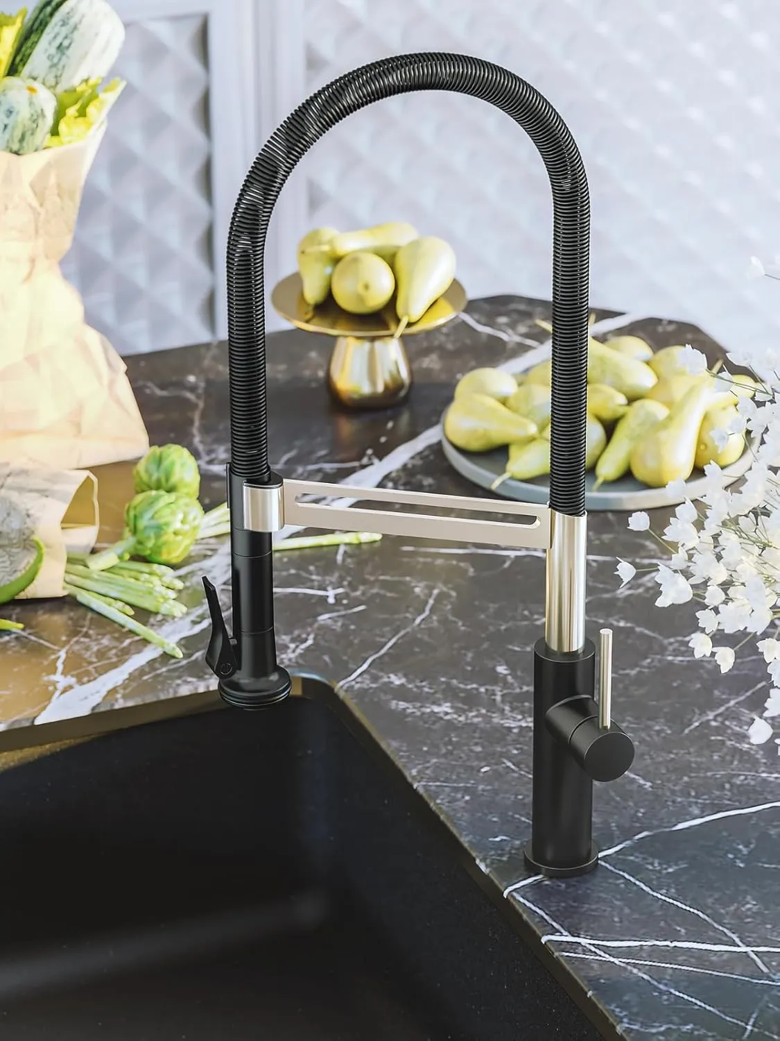 GRAFF G-4641-LM66K Futurismo Pull-Down Kitchen Faucet (Brushed Onyx/Brushed Brass)