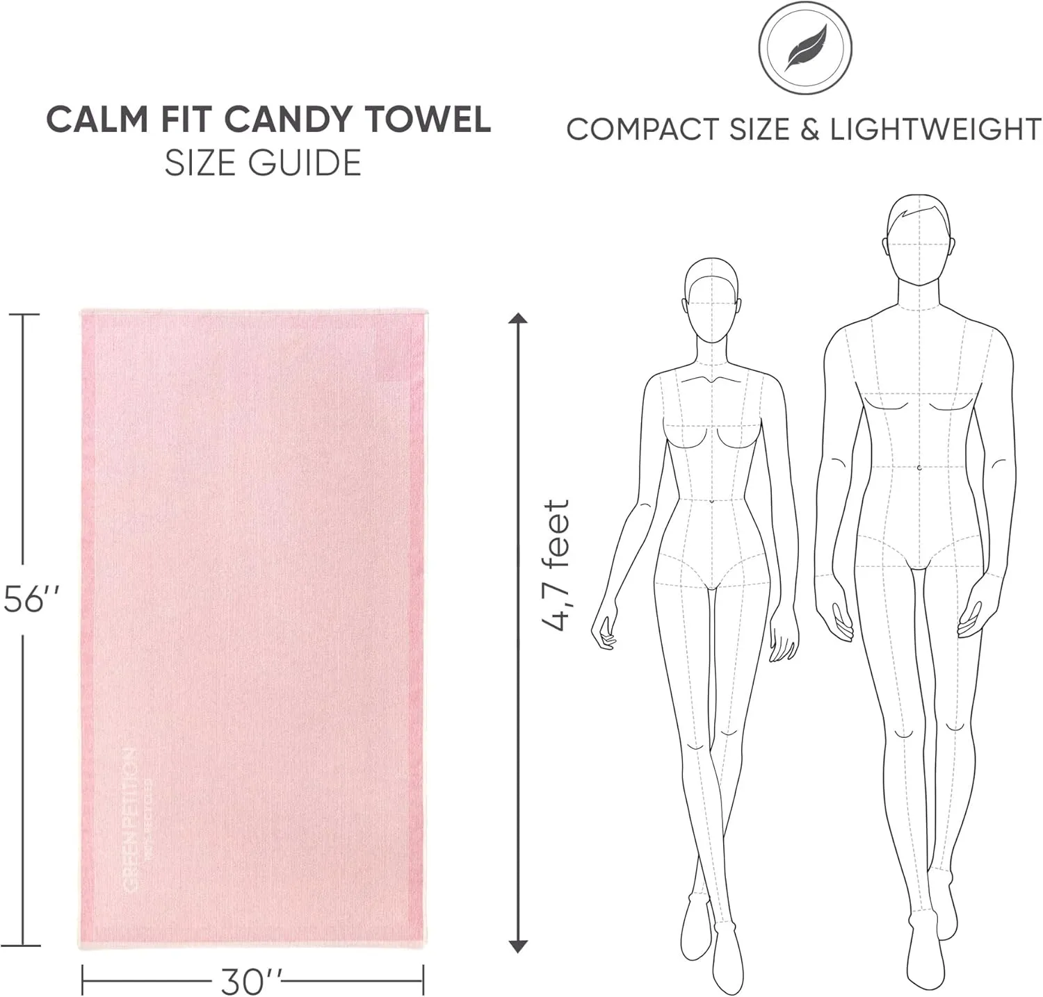 Green Petition Calm Candy 30”x56” Beach Towel with Carrying Bag, 100% Recycled, Quick Dry, Compact, Undyed, Ecofriendly, Organic Towel, Bath Towel, Multipurpose Use for Sports, Travel, Fitness.