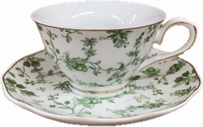 Green Floral Teacup and Saucer