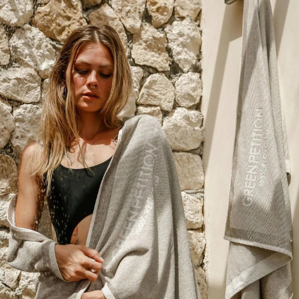Green Petition Calm Clay Towel 40”x70” Beach Towel with Carrying Bag, 100% Recycled, Quick Dry, Compact, Undyed, Ecofriendly, Organic Towel, Bath Towel, Multipurpose Use for Sports, Travel, Fitness.
