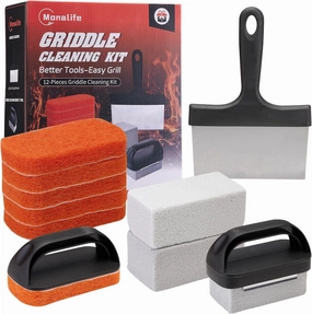 Griddle Cleaning Kit for Blackstone Accessories,Flat Top Grill Cleaning Kit Tools for Outdoor,Griddle Cleaner Brush Set with Grill Stone Cleaning Brick, Griddle Scraper&Scouring Pads