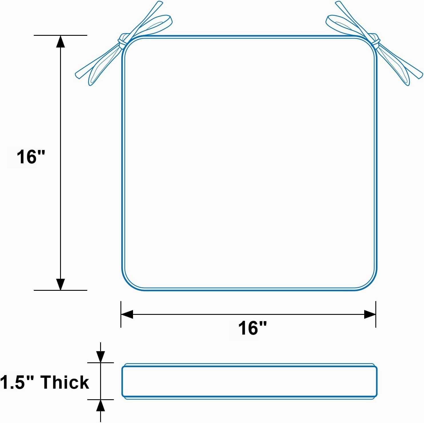GUEGLSA Outdoor Indoor Waterproof Seat Cushions,16x16 Inches Patio Chair Cushion with Ties,Machine Washable Seat Pad for Home Garden Furniture,Set of 2,Blue