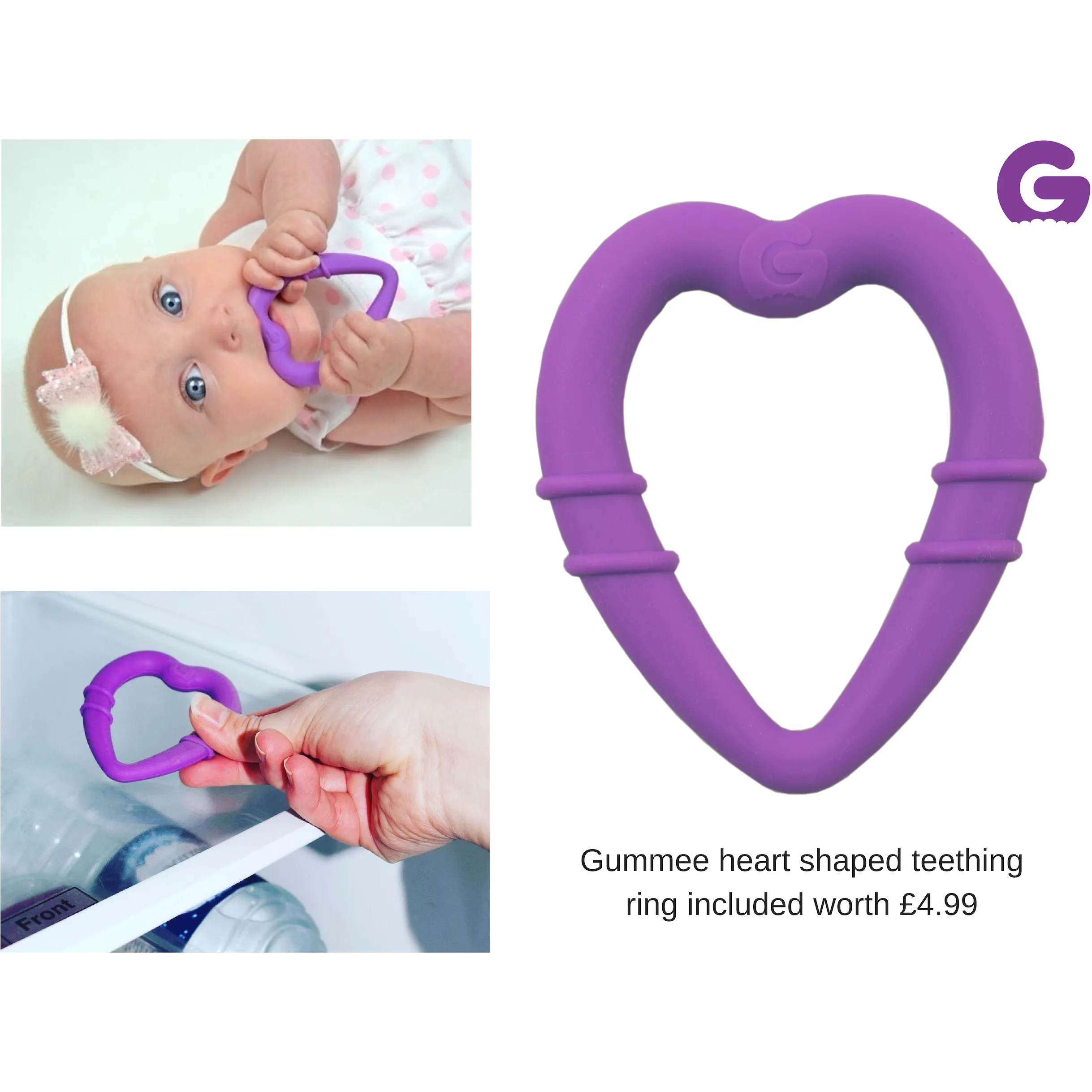 Gummee Double Pack teething mitten Pink and Heart shaped Ring