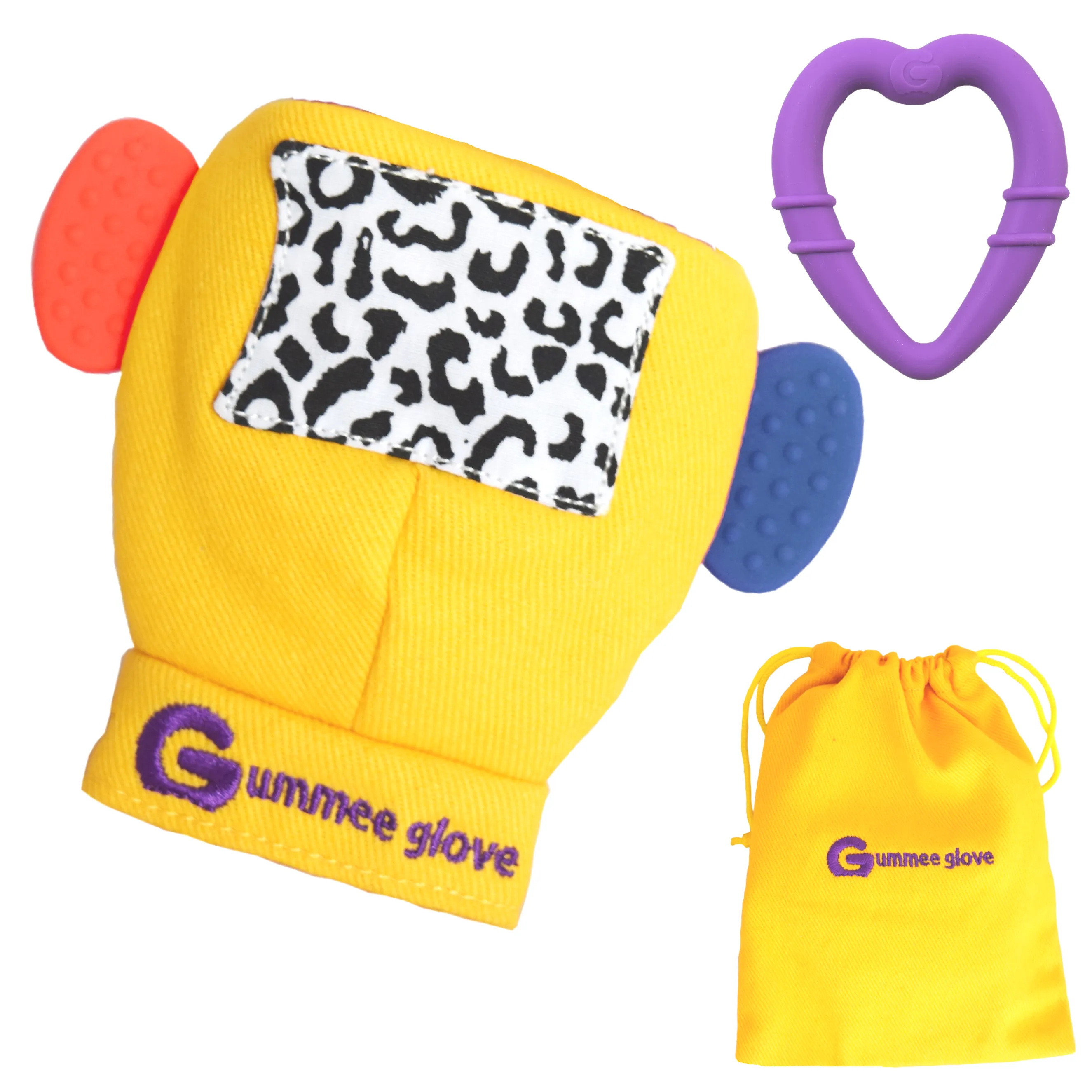 Gummee Double Pack Teething Mitten Yellow and Heart shaped Ring