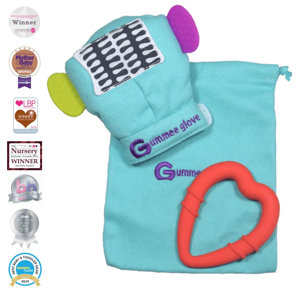 Gummee Double Pack Teething Mitten Yellow and Turquoise