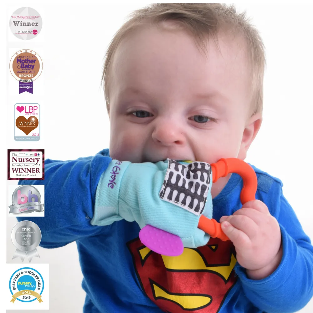 Gummee Double Pack teething mittens Black/White and Turquoise