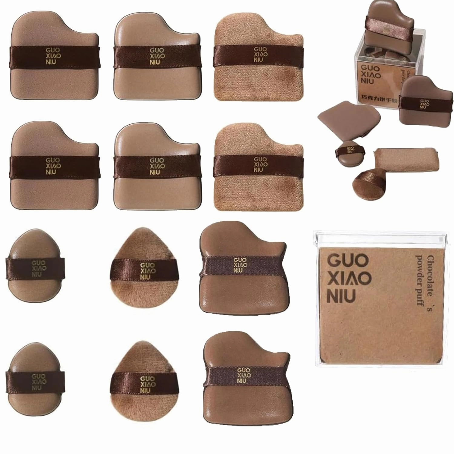 Guo Xiao Niu Makeup Puff, 1 Pack of 6PCS Guoxiaoniu Makeup Puff, Wet and Dry Dual Use Sponge Powder (2Set/12Pcs)
