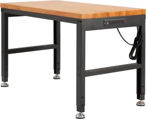 Haddockway Adjustable Workbench for Garage,48"x 24" Rubber Wood Top Worktable with Power Outlets, Max 2000 Lbs Load Capacity Heavy Duty Workstation for Workshop Office Home (Black Frame, 48in)