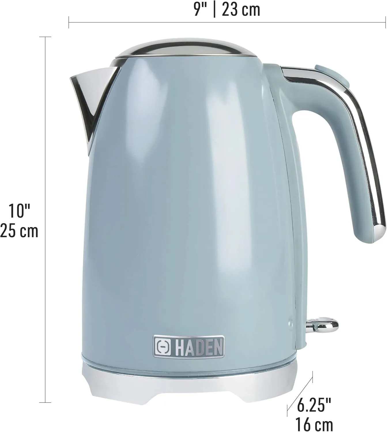 Haden Brighton Electric Kettle, Cordless 1.7 Liter Hot Water Boiler with Chrome Accents, Retro Style, and Auto Shut Off, Sky Blue