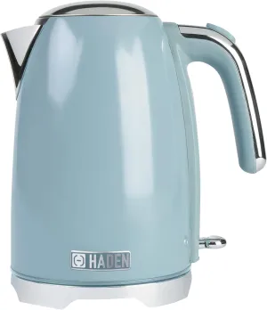 Haden Brighton Electric Kettle, Cordless 1.7 Liter Hot Water Boiler with Chrome Accents, Retro Style, and Auto Shut Off, Sky Blue