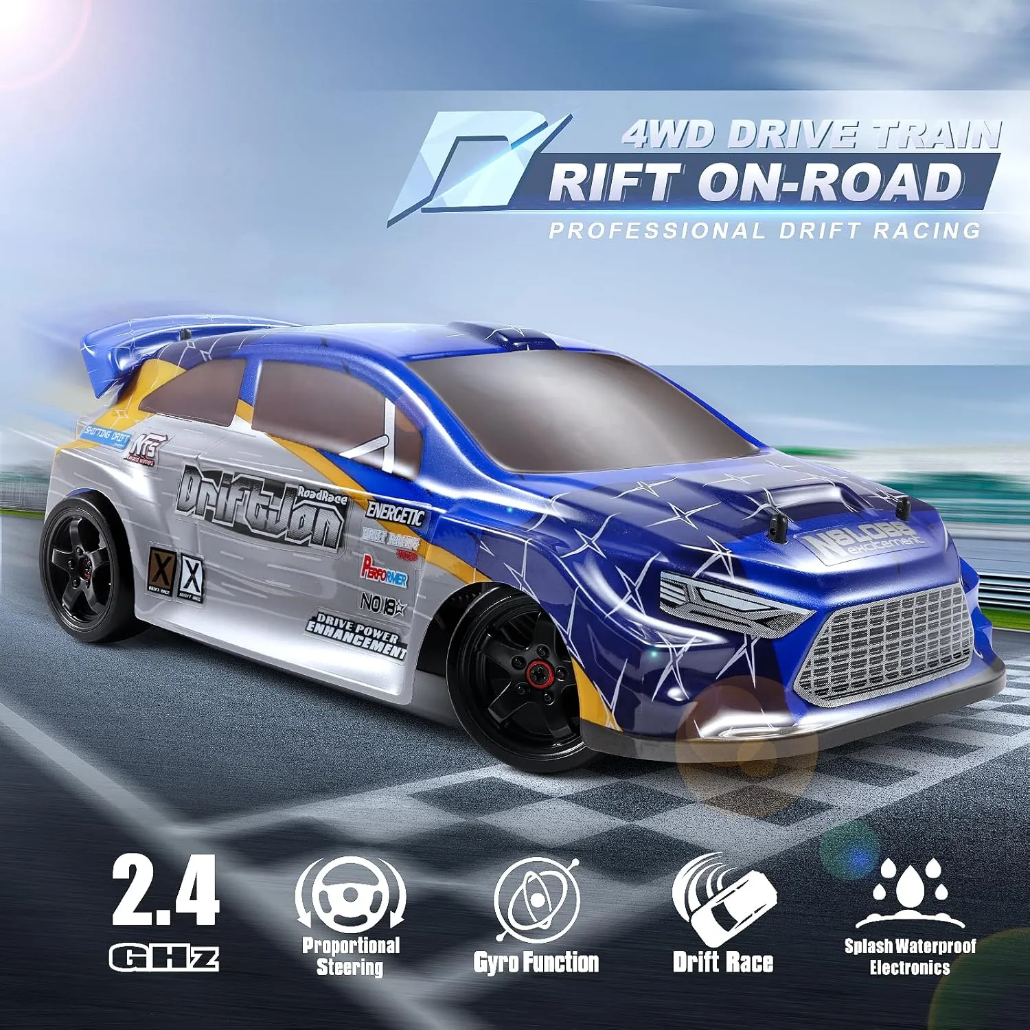 HAIBOXING 2197 RC Drift Cars 1/18 Scale High Speed Performance with Gyro, 2.4GHz Remote Control Cars 28 KM/H RTR for Kids and Adults, Electric Powered 4WD RC Rally Car with 2 Rechargeable Batteries