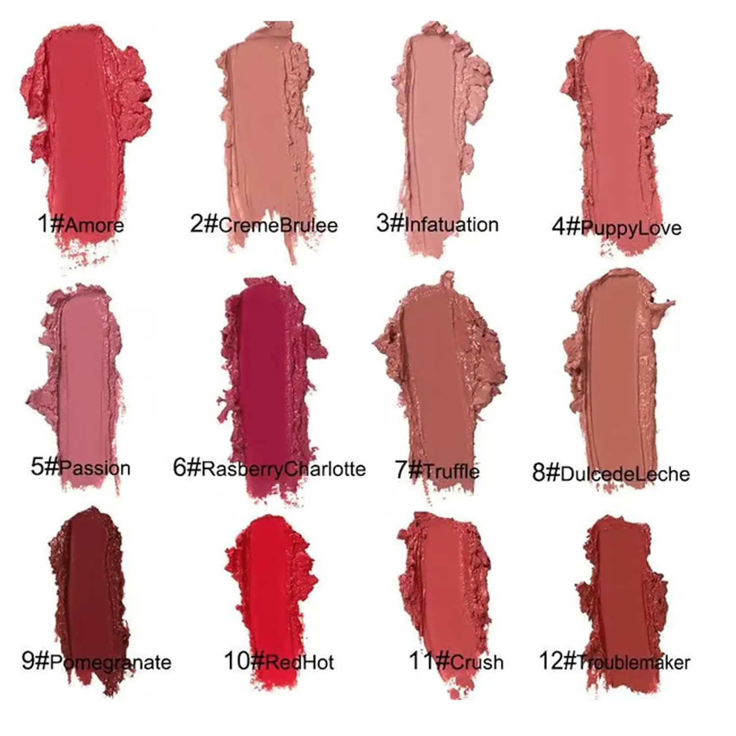 Hailnrothwad Lipstick,12 Colors Cream Texture Lipstick, Keep Shiny All Day with Waterproof, Smudge-Proof (1#Amore)