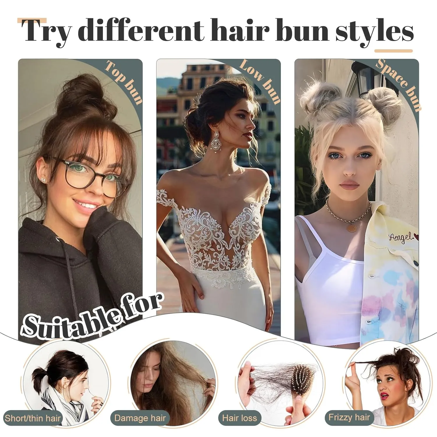 Hairro 2PCS Human Hair Messy Bun Scrunchies Real Hair Pieces Elegant Chignon Stretchy Elastic Rubber Band Ponytail Extensions For Women 46g #01 Dark Black