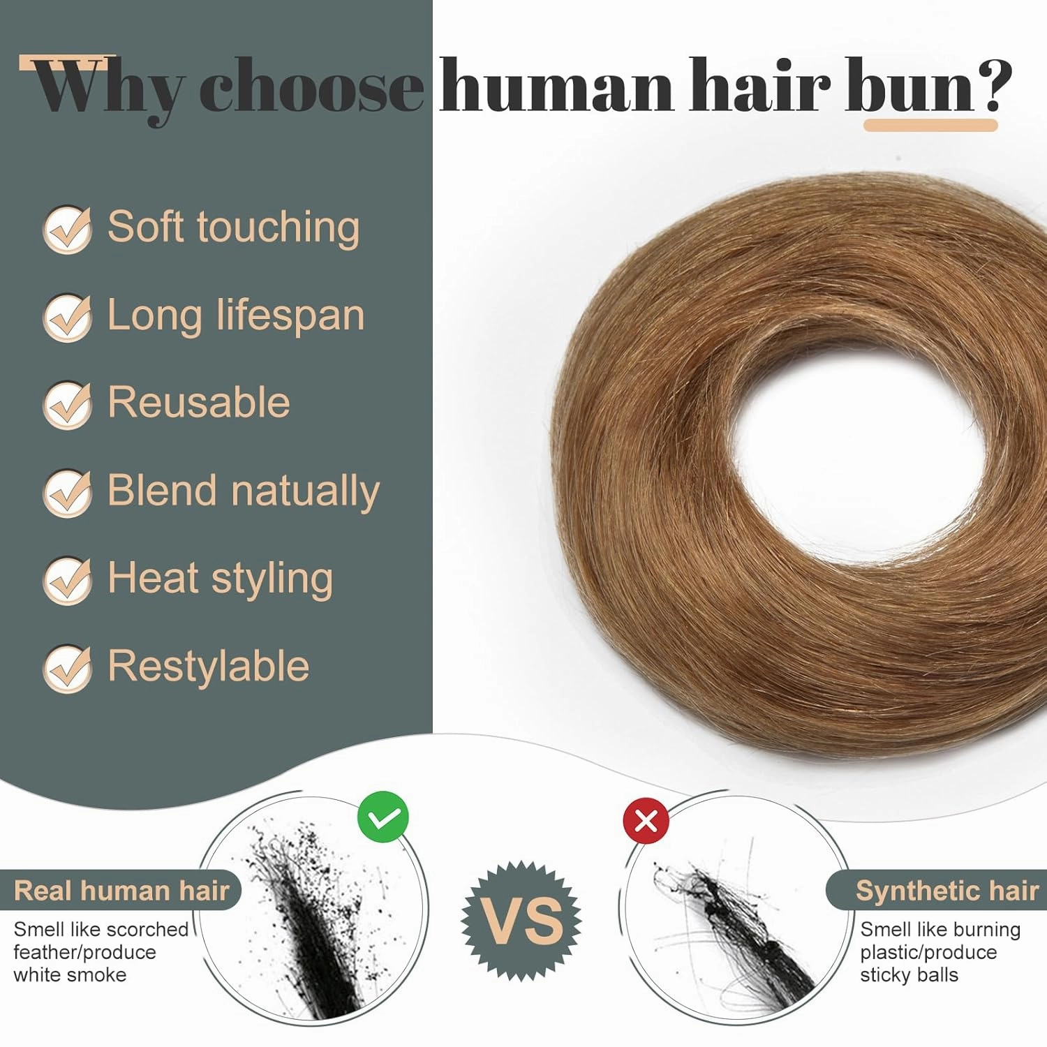 Hairro Hair Bun Hair Piece Human Hair Bun Scrunchies Real Hair Updo Hairpieces Remy Hair Bun Donot Elegant Chignon with Stretchy Elastic Rubber Band For Women 1PC 23g #06 Light Brown