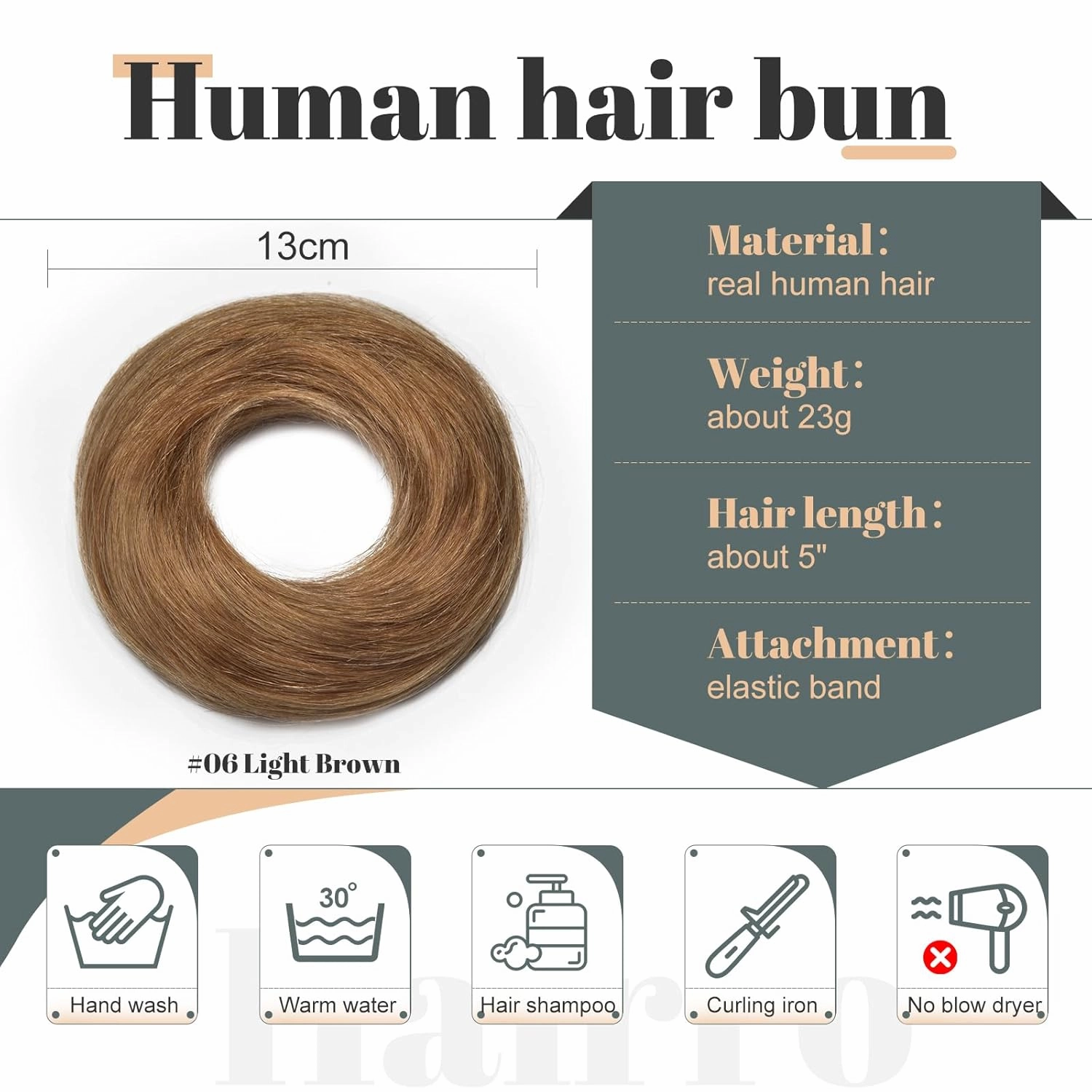 Hairro Hair Bun Hair Piece Human Hair Bun Scrunchies Real Hair Updo Hairpieces Remy Hair Bun Donot Elegant Chignon with Stretchy Elastic Rubber Band For Women 1PC 23g #06 Light Brown