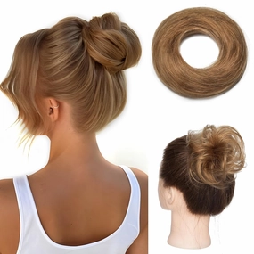Hairro Hair Bun Hair Piece Human Hair Bun Scrunchies Real Hair Updo Hairpieces Remy Hair Bun Donot Elegant Chignon with Stretchy Elastic Rubber Band For Women 1PC 23g #06 Light Brown
