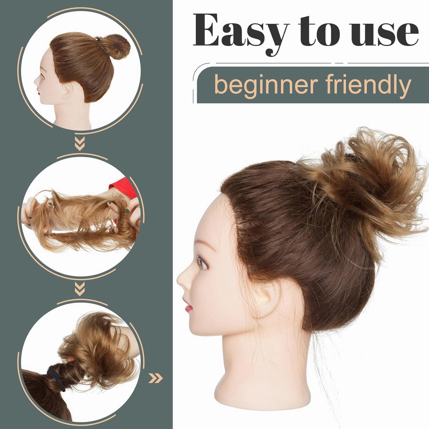 Hairro Hair Bun Hair Piece Human Hair Bun Scrunchies Real Hair Updo Hairpieces Remy Hair Bun Donot Elegant Chignon with Stretchy Elastic Rubber Band For Women 1PC 23g #06 Light Brown