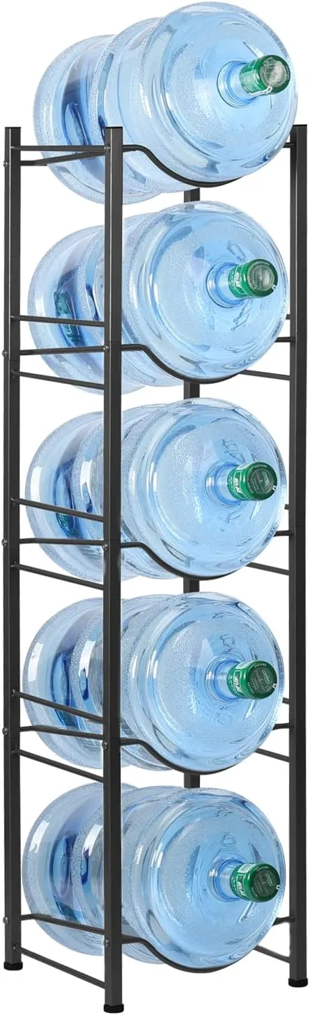 HAITRAL Water Gallon Jug Holder, 5-Tier Heavy Duty Water Bottle Buddy Display Rack, Black