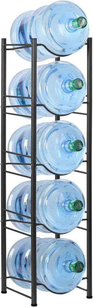 HAITRAL Water Gallon Jug Holder, 5-Tier Heavy Duty Water Bottle Buddy Display Rack, Black