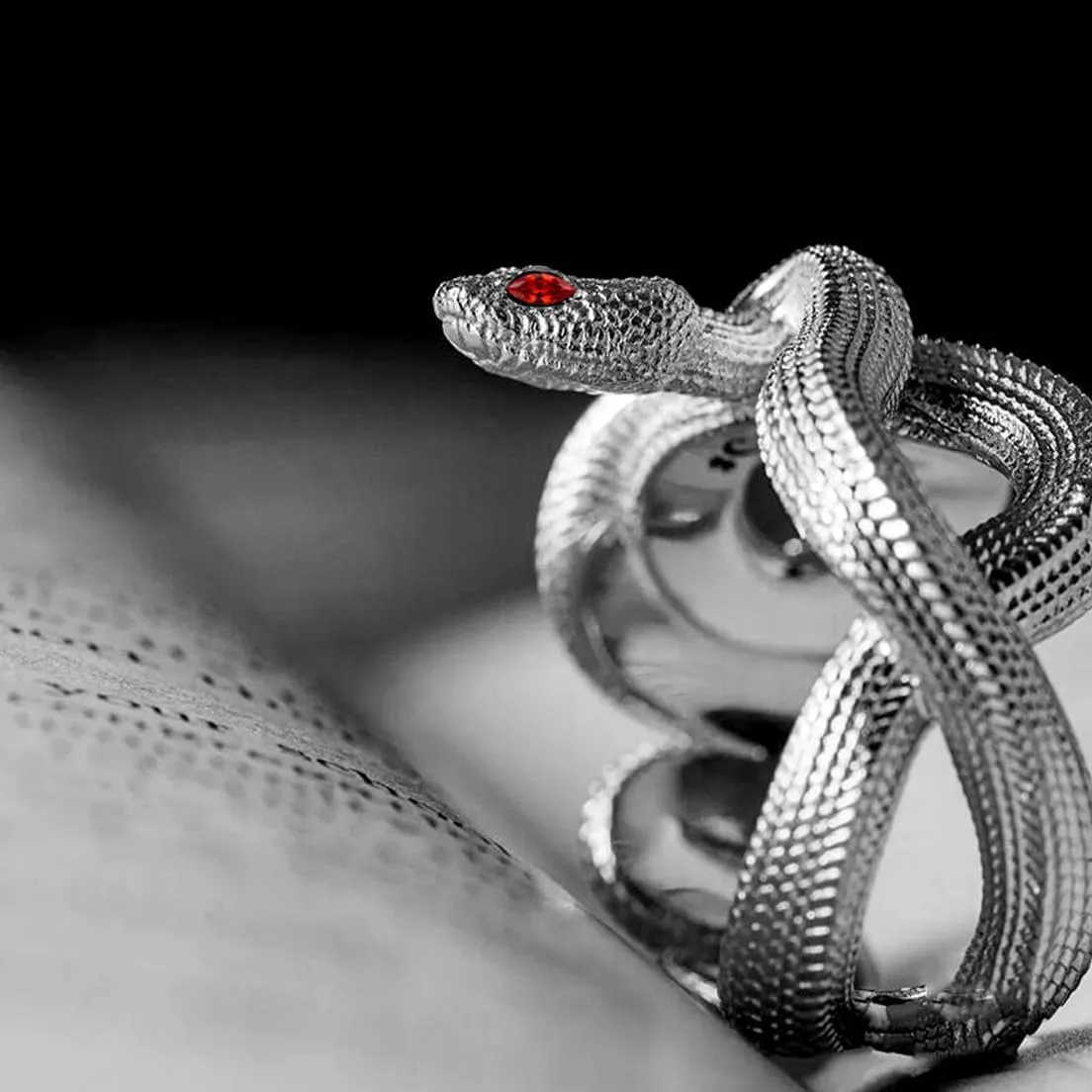 HAIXIAN Unisex Cool Wrap Snake Ring,Retro S925 Sterling Silver Punk Gothic Cocktail Party Biker Snake Animal Ring for Men Women