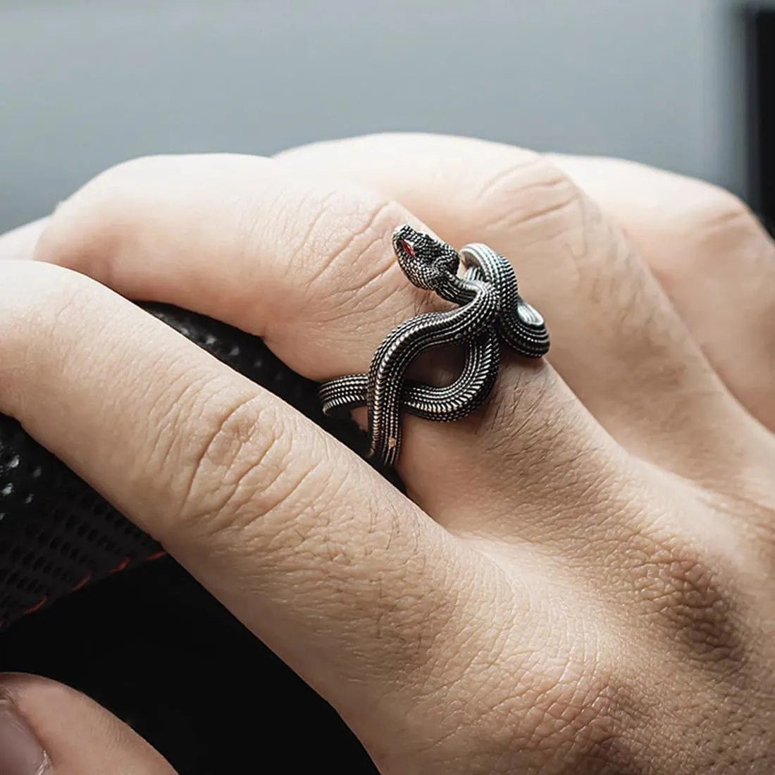 HAIXIAN Unisex Cool Wrap Snake Ring,Retro S925 Sterling Silver Punk Gothic Cocktail Party Biker Snake Animal Ring for Men Women