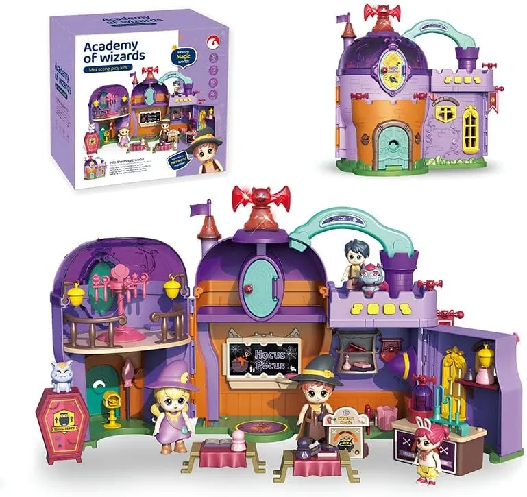 Halloween School of Witchcraft and Wizardry Mini Doll House, Lightweight and Portable Toy Castle, Suitable for Exercising Children's Imagination, Gifts for Boys and Girls (Wizard School)