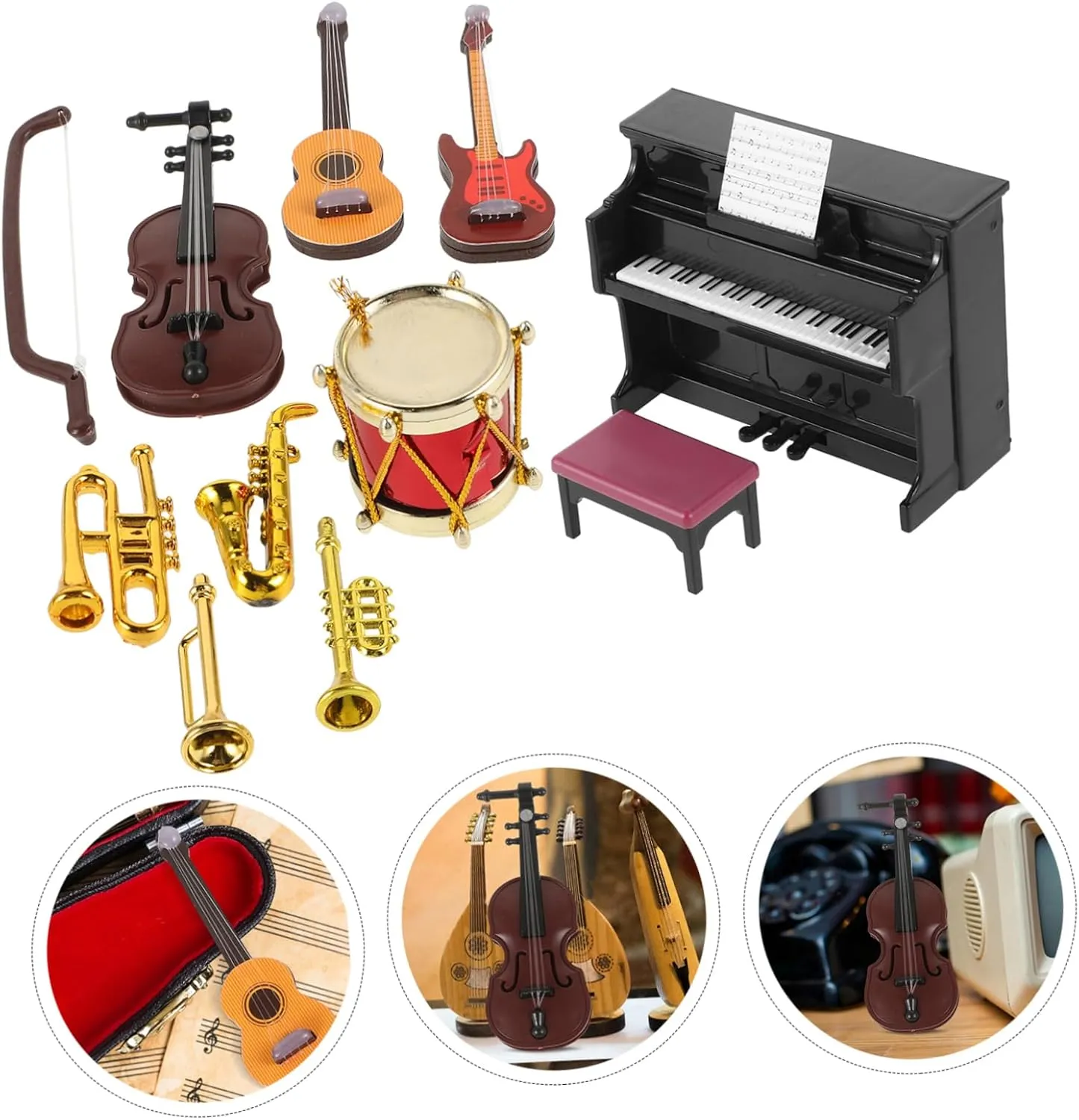 HANABASS 1 Set Miniature Doll House Musical Instrument Lovely Decor for Scenes Design for Photography and Decoration Includes Piano and Violin Props