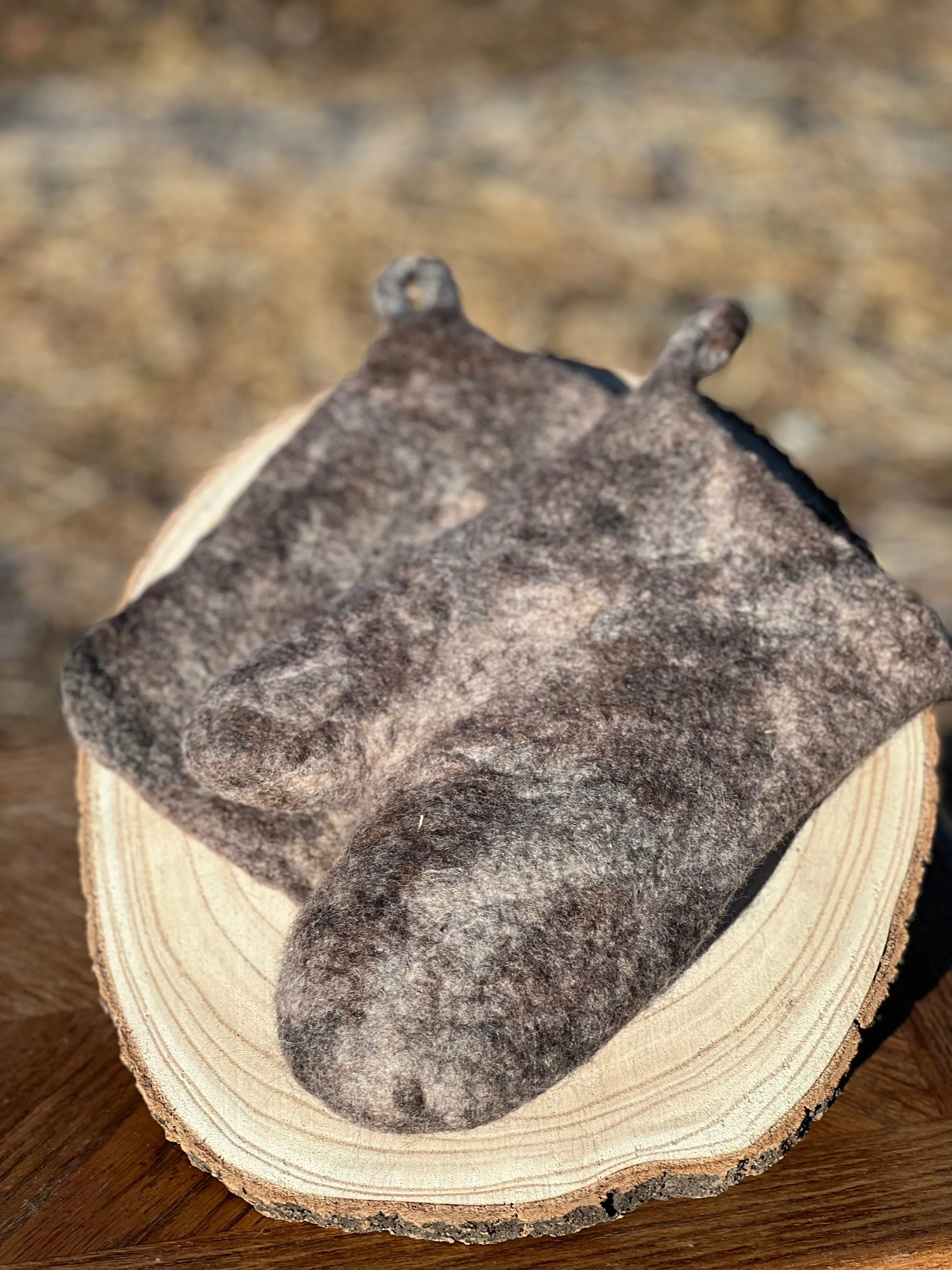 Hand Felted Alpaca & Merino Oven Mitt & Pot Holder Set - Natural Heat Protection