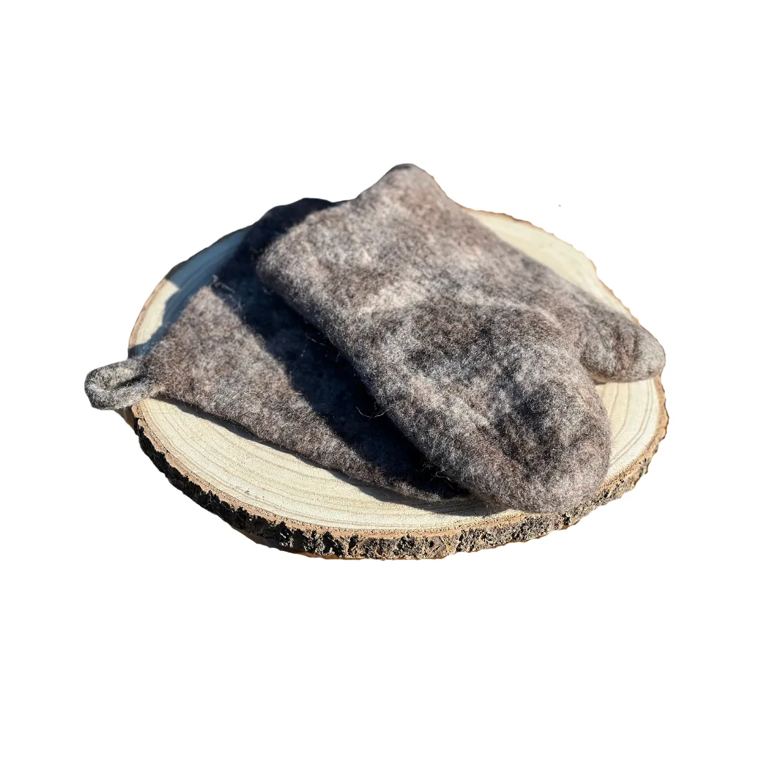 Hand Felted Alpaca & Merino Oven Mitt & Pot Holder Set - Natural Heat Protection