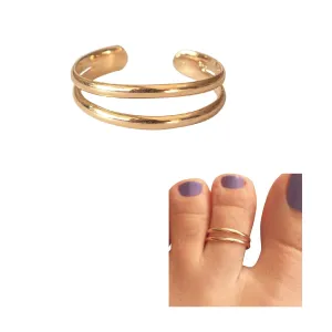 Handmade Gold Double Band Adjustable Toe Ring, Yellow Gold Plated over Sterling Silver, Classic Dainty Two Row Open Toe, Pinky or Knuckle Rings for Women, By MiYa Jewelry Creations