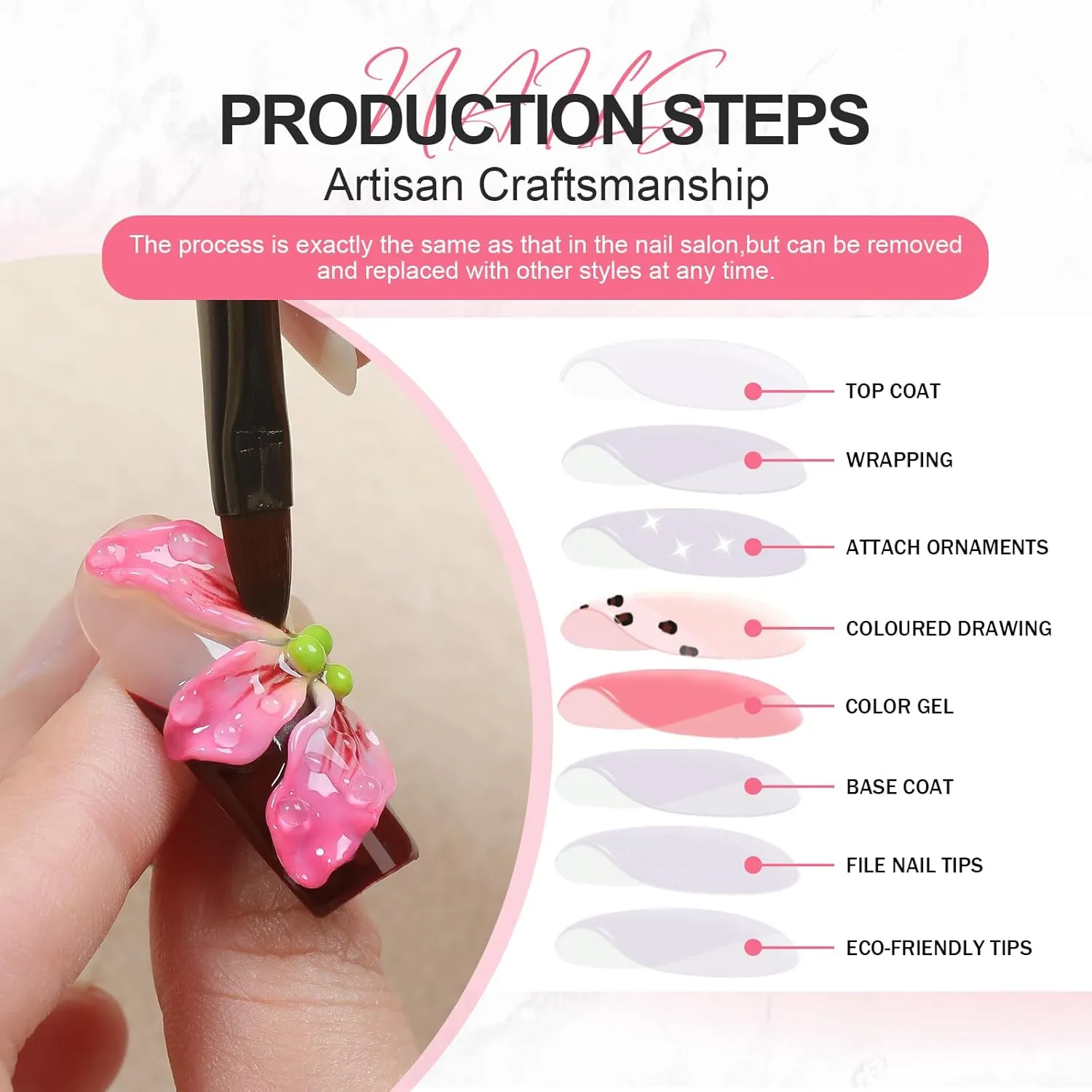 Handmade Long Pointed Fake Nails,10Pcs Medium Length Press on Nails French Snake Design Glossy Acrylic Nails 3D Swirl Design Nails Full Cover Artificial Nails for Women and Girls（Medium）