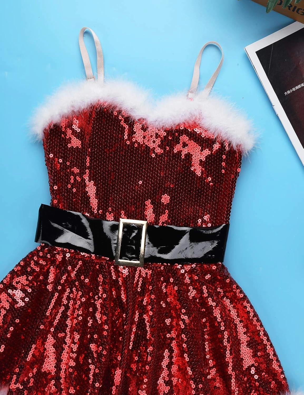 Hansber Big Girls Christmas Outfit Sequins Figure Ice Roller Skating Ballet Dance Leotard Dress with Hat Arm Sleeves