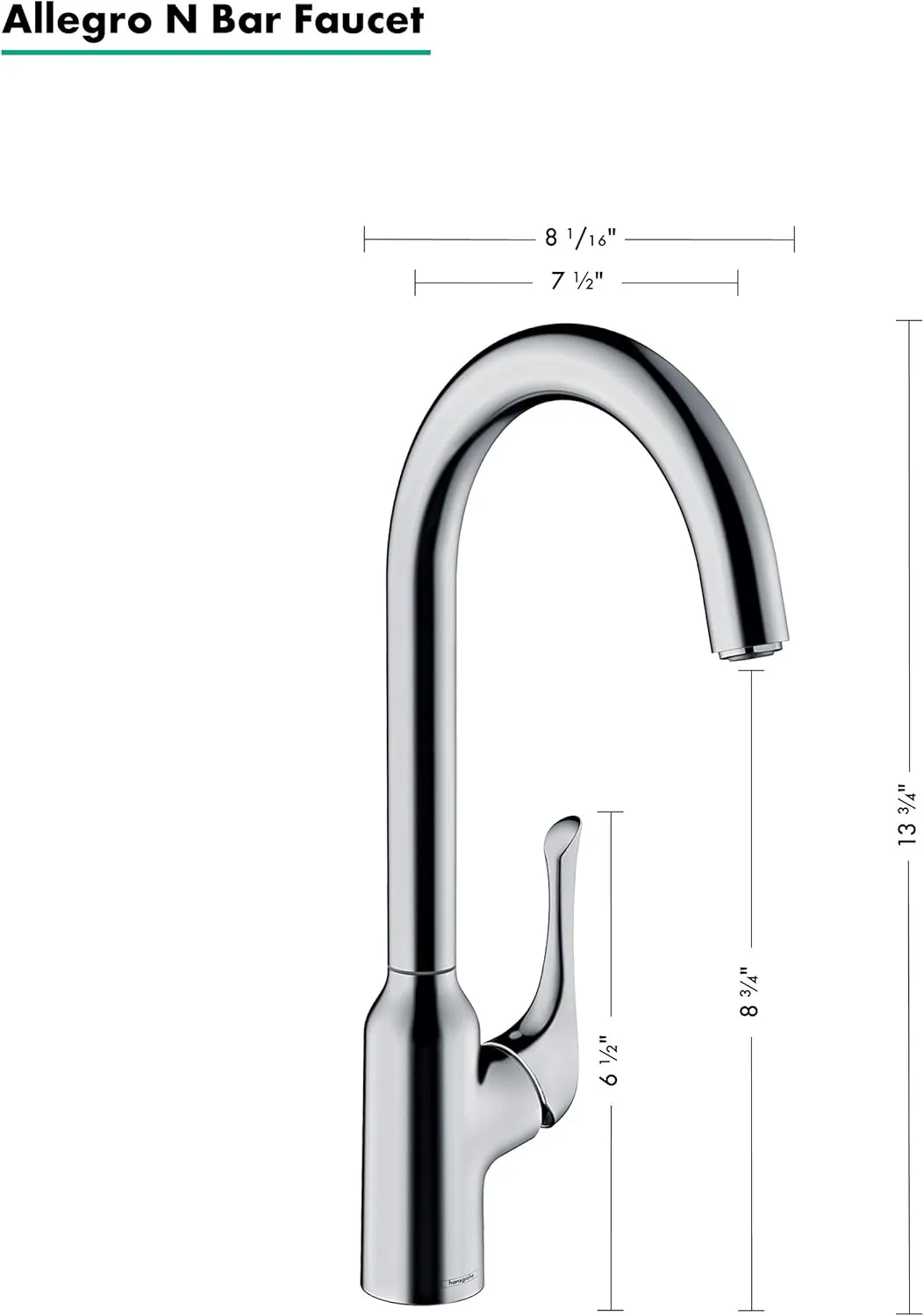 hansgrohe Allegro N Stainless Steel Bar Kitchen Faucet, Bar Sink Faucet Single Hole, Faucet for Kitchen Sink, Stainless Steel Optic 71845801