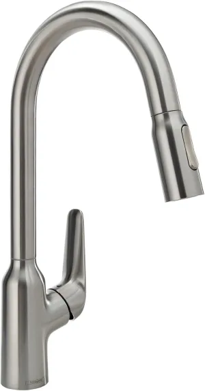 hansgrohe Focus N Stainless Steel High Arc Kitchen Faucet, Kitchen Faucets with Pull Down Sprayer, Faucet for Kitchen Sink, Stainless Steel Optic 71800801