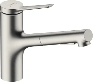 hansgrohe Zesis Stainless Steel Single-Handle Kitchen Faucet, Kitchen Faucets with Pull Out Sprayer, Faucet for Kitchen Sink, Stainless Steel Optic 74800801