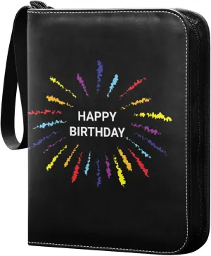 Happy-birthday-colorful-fireworks Card Binder 4 Pocket, Fits 400 Cards,Trading Card Binder with Sleeves, Waterproof Sports Card Binder with Zip Collectible Trading Card Albums for Collectible Game Car