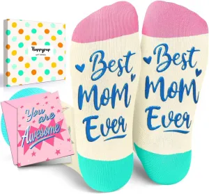 HAPPYPOP Mothers Day Gifts - Unique Mom Gifts With Greeting Card, Best Mom Ever Socks