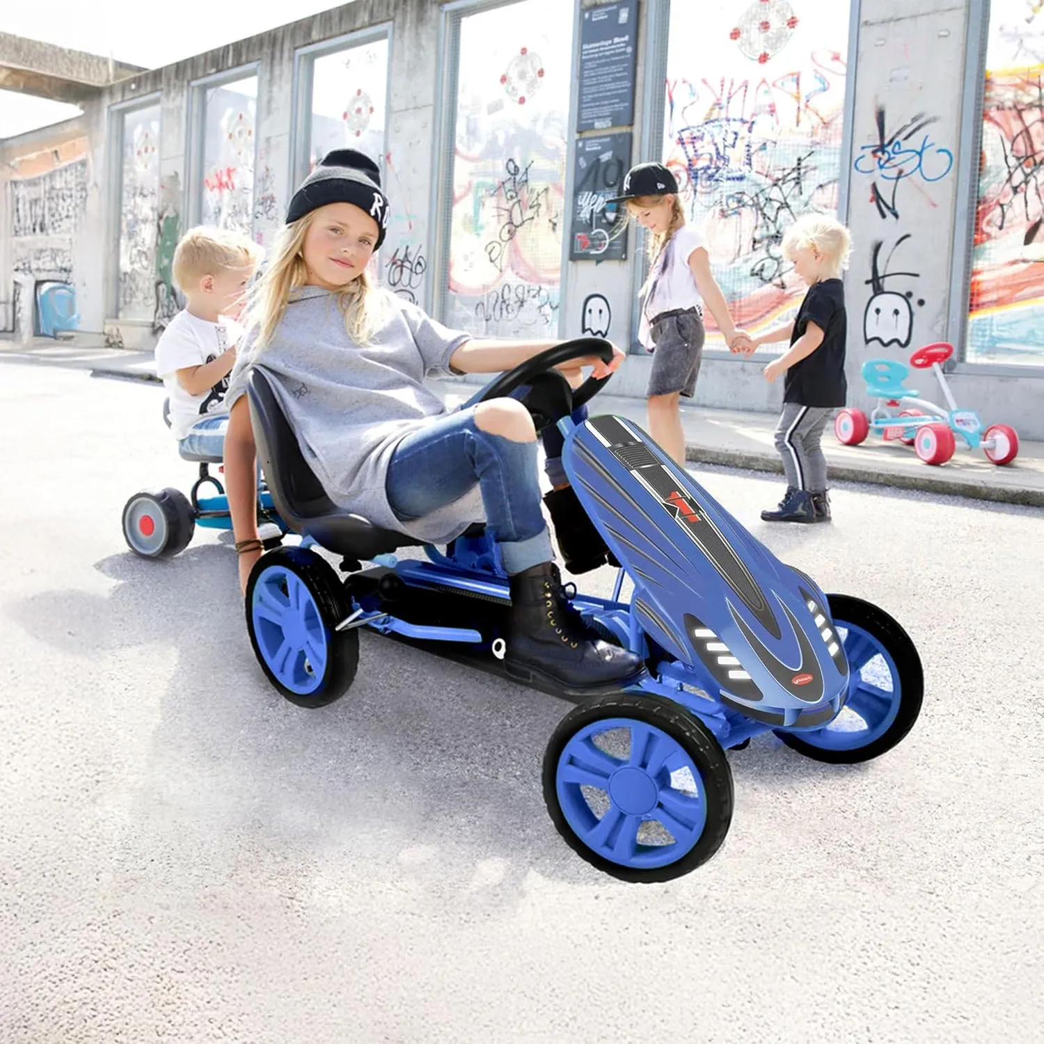 Hauck Speedster Pedal Go Kart with Adjustable Bucket Seat for Kids Ages 4 to 8, Blue