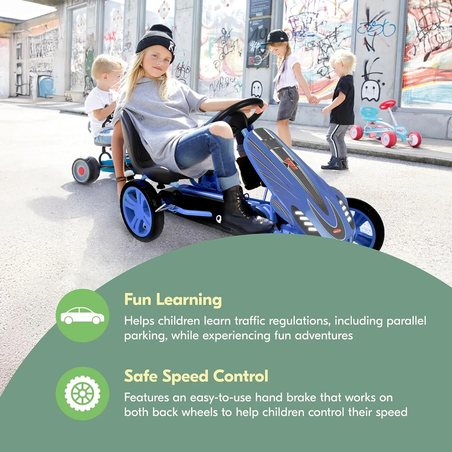 Hauck Speedster Pedal Go Kart with Adjustable Bucket Seat for Kids Ages 4 to 8, Blue