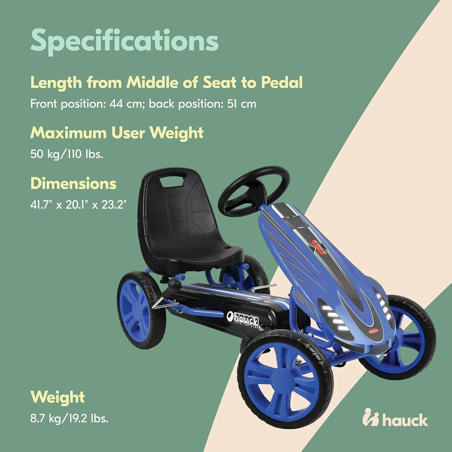 Hauck Speedster Pedal Go Kart with Adjustable Bucket Seat for Kids Ages 4 to 8, Blue