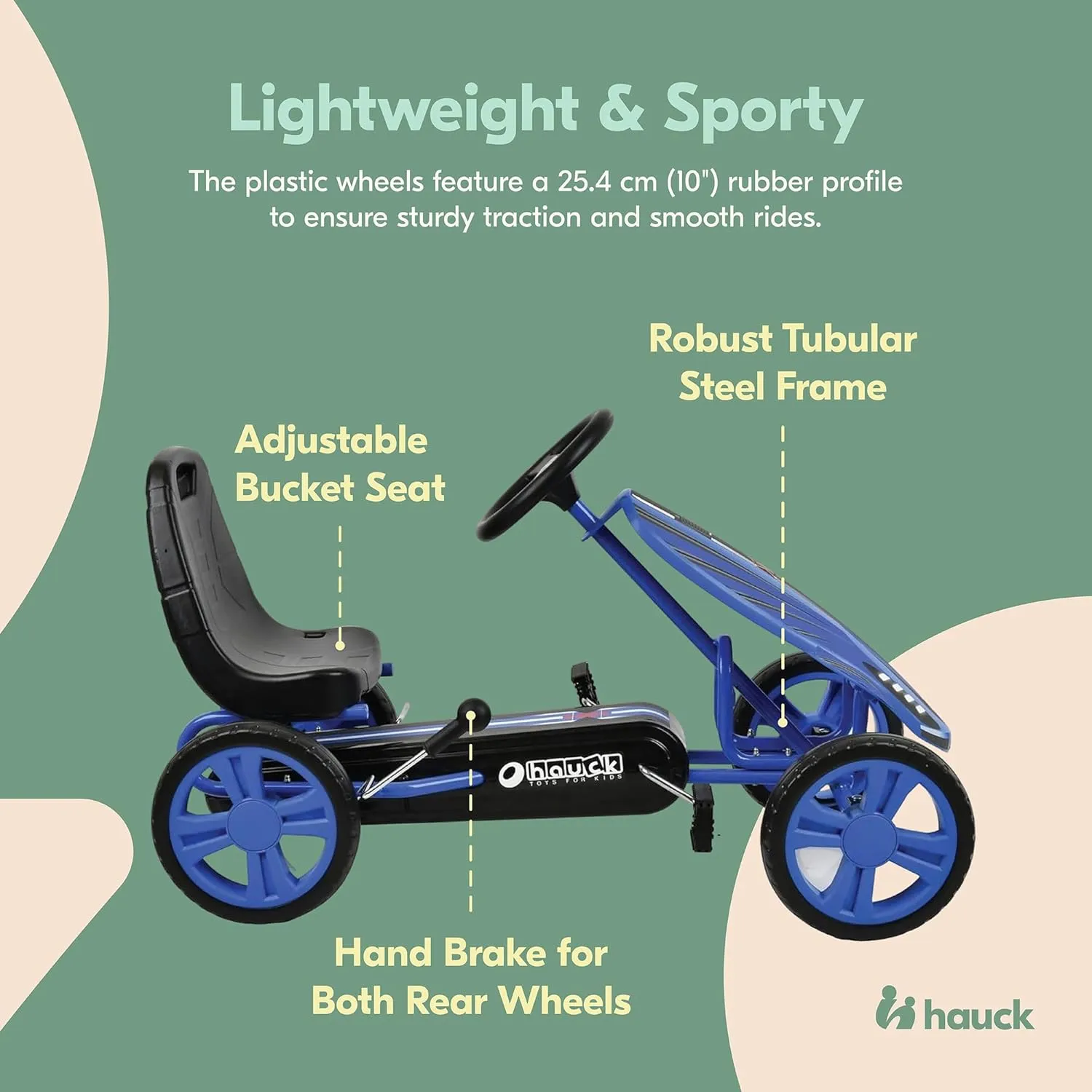 Hauck Speedster Pedal Go Kart with Adjustable Bucket Seat for Kids Ages 4 to 8, Blue