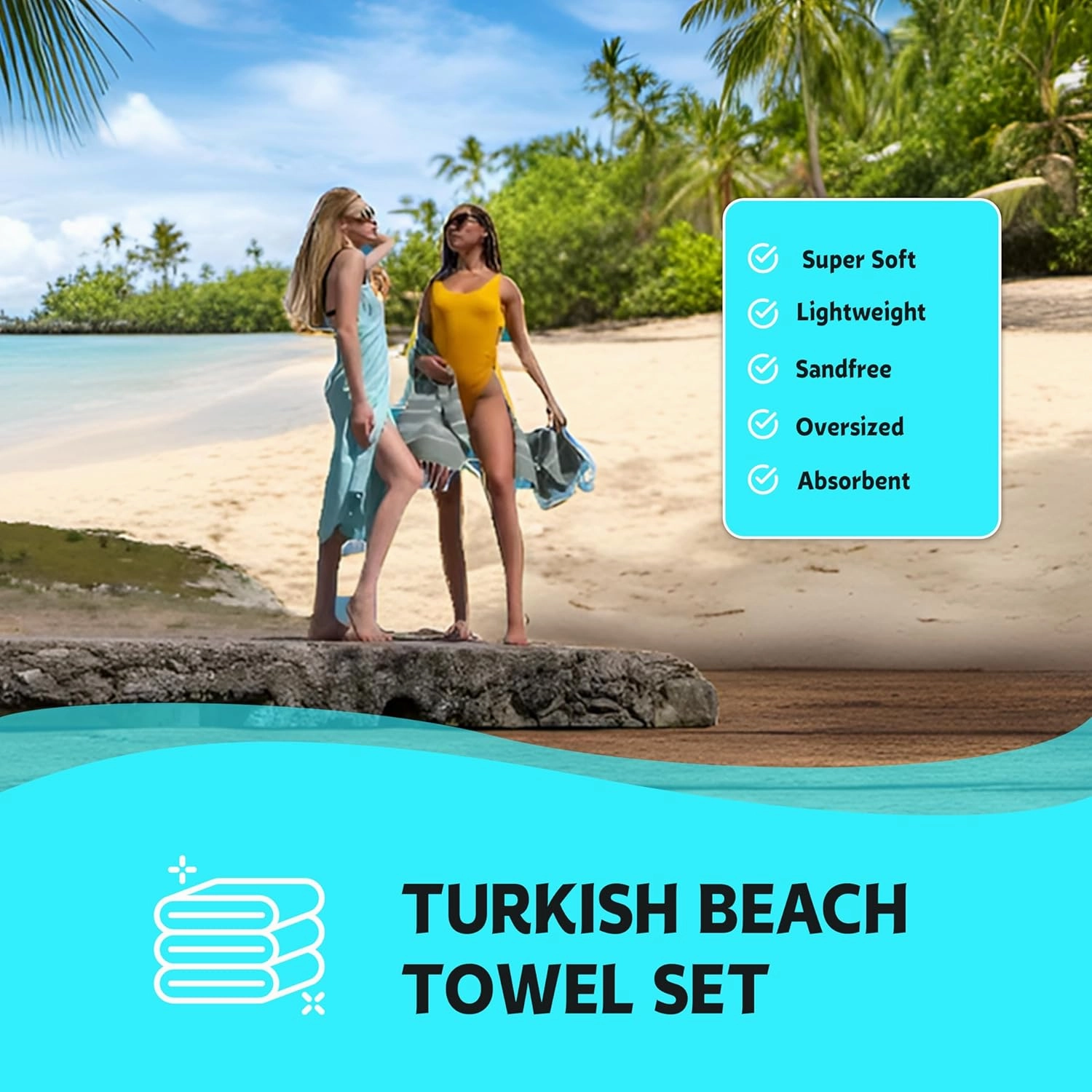 HAVLULAND 6 Packs Oversized Turkish Beach Towels Set Bulk 72"x40" Extra Large Sand Free Quick Dry Swim Bath Camping Pool Towel Travel Blanket Adult Essentials Cruise Accessories Vacation Picnic