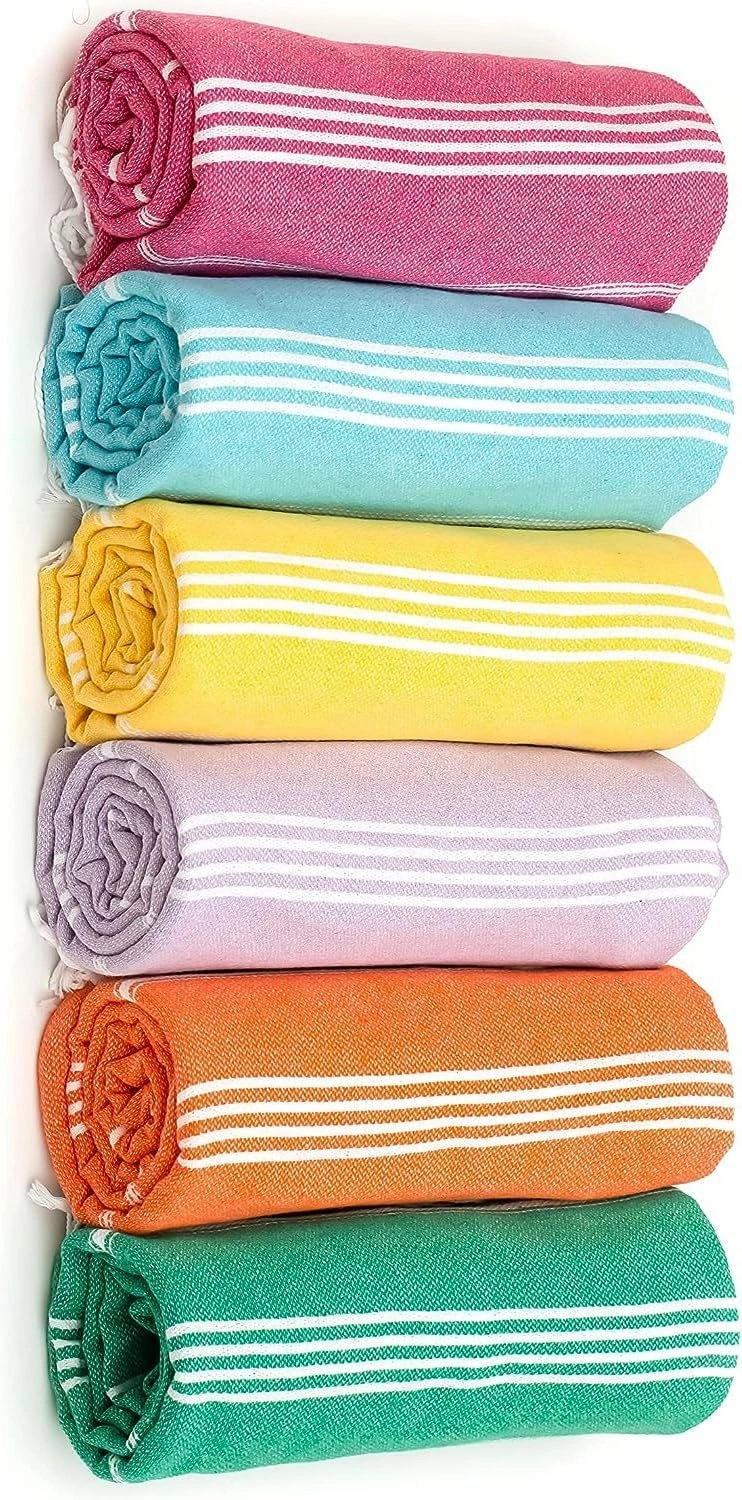 HAVLULAND 6 Packs Oversized Turkish Beach Towels Set Bulk 72"x40" Extra Large Sand Free Quick Dry Swim Bath Camping Pool Towel Travel Blanket Adult Essentials Cruise Accessories Vacation Picnic