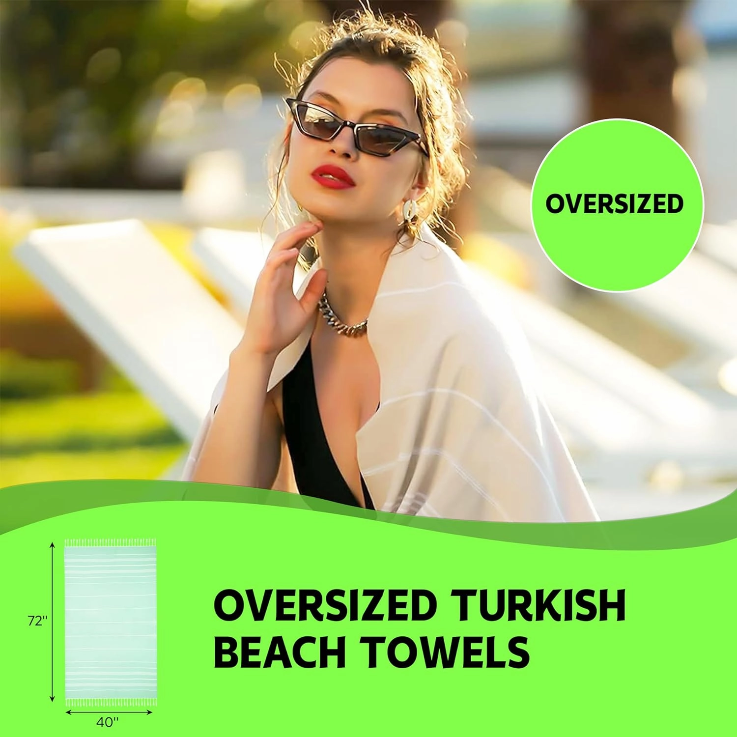 HAVLULAND 6 Packs Oversized Turkish Beach Towels Set Bulk 72"x40" Extra Large Sand Free Quick Dry Swim Bath Camping Pool Towel Travel Blanket Adult Essentials Cruise Accessories Vacation Picnic