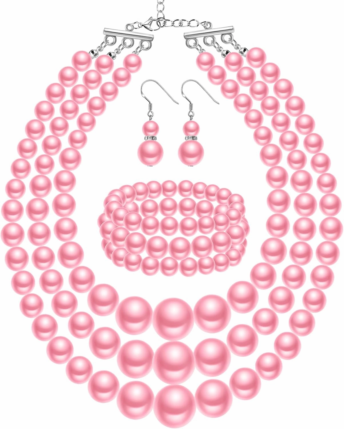 Haysandy 1920s Pearl Necklace for Women Costume Jewelry Set Faux Pearl Necklace Bracelet Earring for Party Wedding Gift