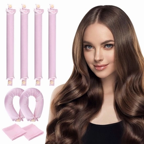Heatless Curlers, 4 Pcs XL Satin Flexi Rods for Curling, Soft Overnight Curls With Caps, Flexible Styling Rod for Most Hair Types (Pink)