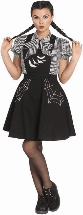 Hell Bunny Miss Muffet Black Bat Pinafore Dress