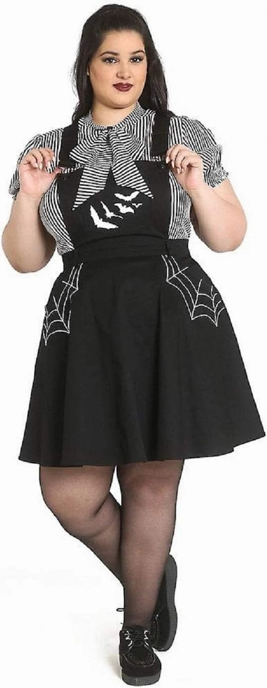 Hell Bunny Miss Muffet Black Bat Pinafore Dress