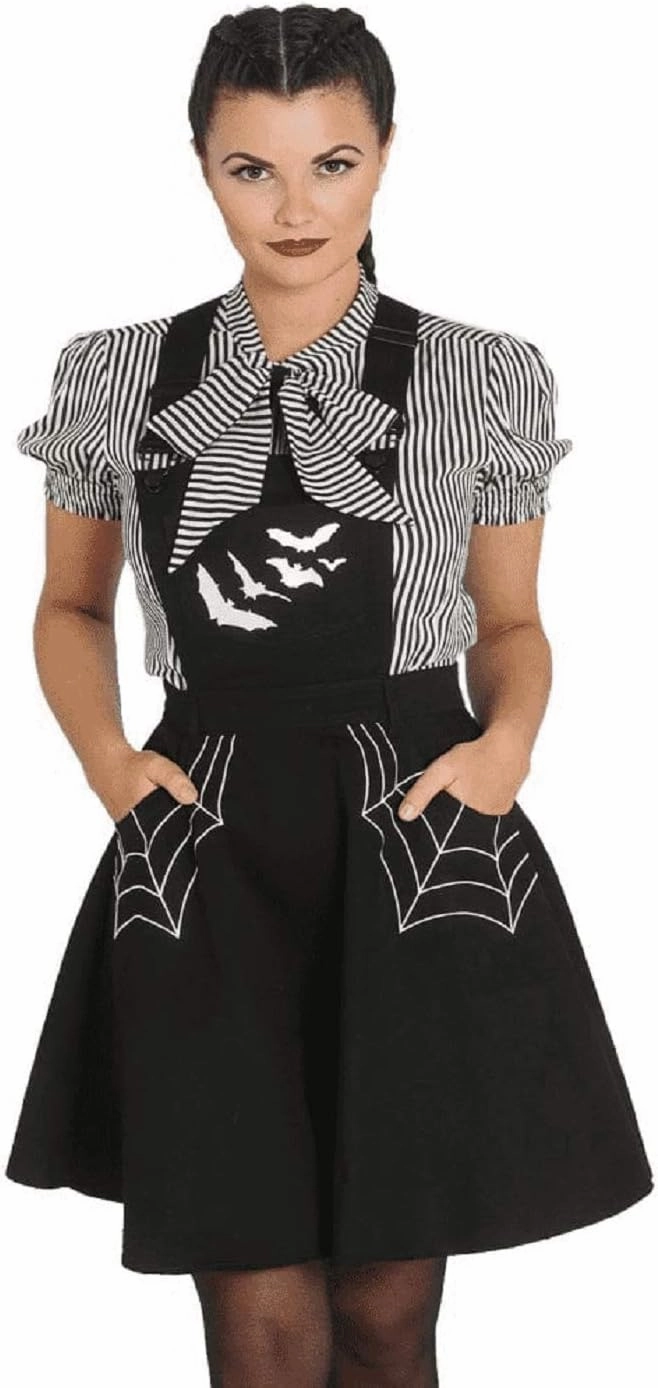 Hell Bunny Miss Muffet Black Bat Pinafore Dress